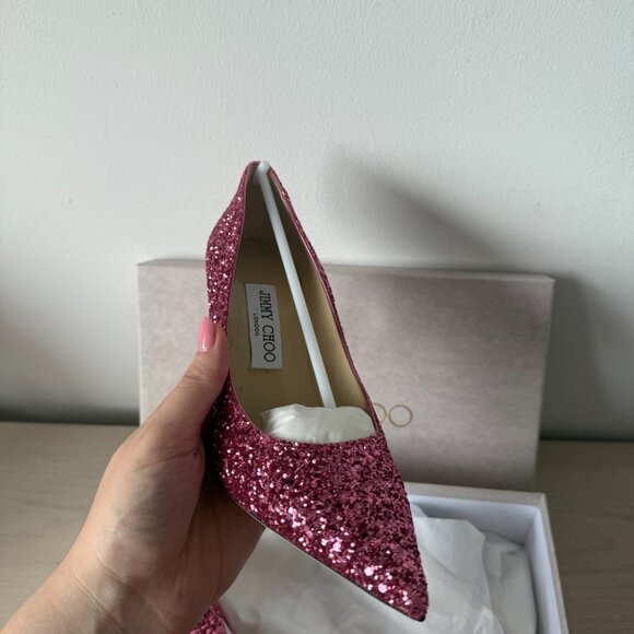 NWT Jimmy Choo Agnes Pumps Dragon Fruit Coarse Glitter Pointed Toe High Stiletto - Picture 7 of 13